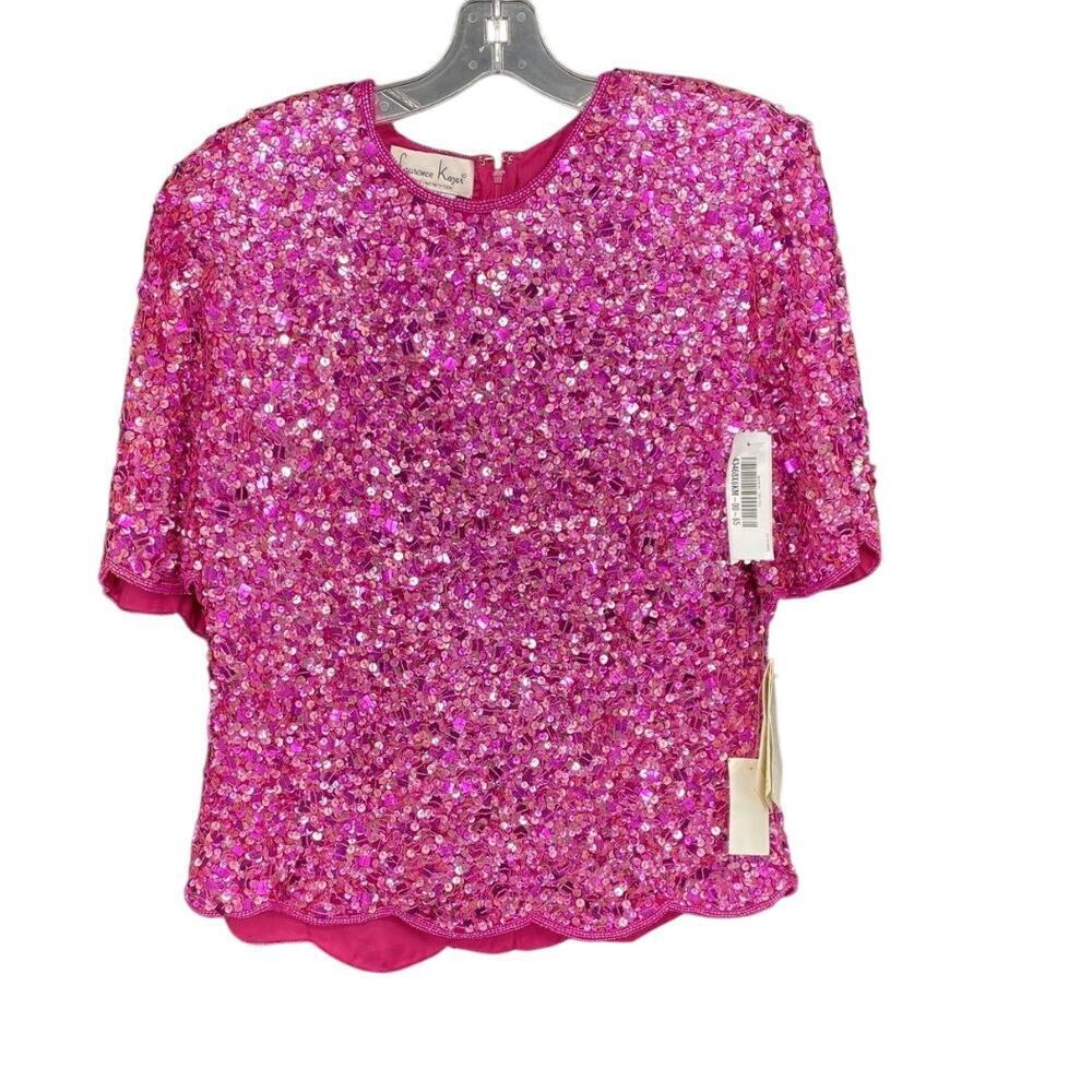 Laurence Kazar Pink Sequin Silk Blouse NWT - Medium Vintage